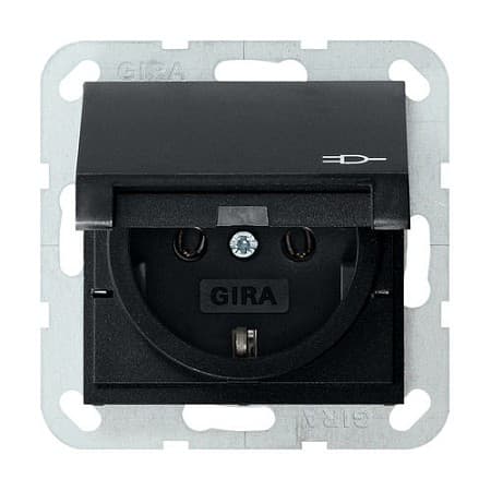 Розетка с з/к и крышкой Gira System 55 черная