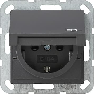 Розетка c заземляющими контактами, крышкой, с защитой от детей и пиктограммой Антрацит