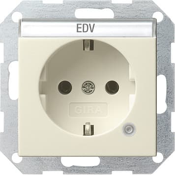 Розетка с заземляющими контактами и контрольной лампой и полем для надписи Кремовый