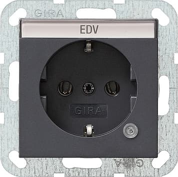 Розетка с заземляющими контактами и контрольной лампой и полем для надписи Антрацит