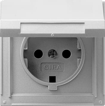 Розетка с заземляющими контактамии крышкой Алюминий Gira TX44