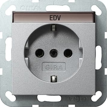 Розетка с заземляющими контактами и полем для надписи Алюминий