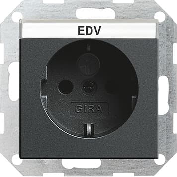 Розетка с защитой от детей и полем для надписи Антрацит