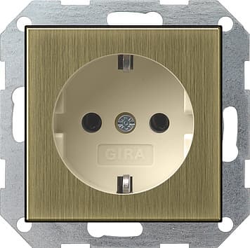 Розетка с заземляющими контактами без "лапок" для крепления Бронза