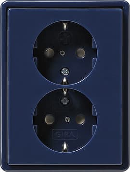Двойная розетка с заземляющими контактами в комплекте с рамкой, синий Gira S-color 078346