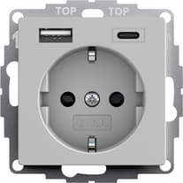 Розетка с з/к, с shutter, разъем USB двойн.A /C серый матовый