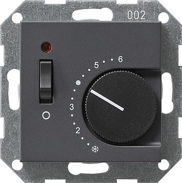 Терморегулятор с размыкающим контактом, выключателем и контрольной лампой Антрацит